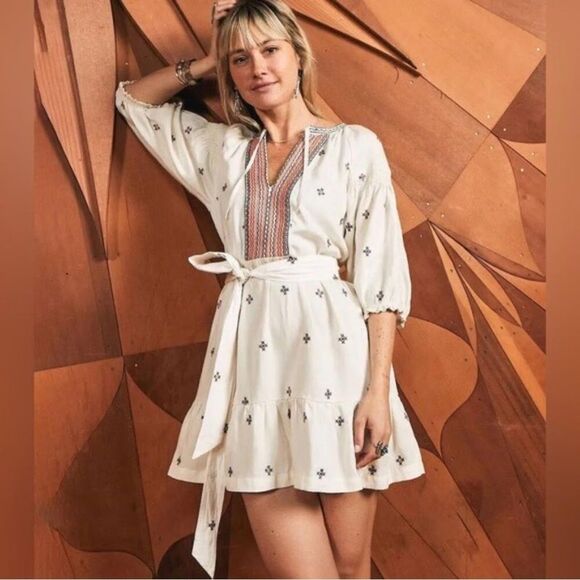 Marine Layer Peyton Mini Dress Size Small Embroidered Belted - Picture 7 of 11